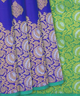 Purple Handloom Kanchipuram Silk Saree With Floral Buttas
