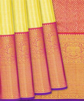 Yellow Handloom Kanchipuram Korvai Silk Saree With Zari Stripes
