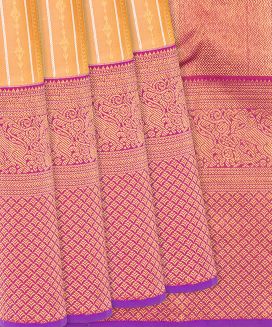 Light Peach Handloom Kanchipuram Korvai Silk Saree Stripes
