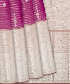 Pink Handloom Kanchipuram Korvai Silk Saree With Stripes & Buttas
