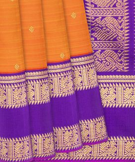 Orange Handloom Kanchipuram Korvai Silk Saree With Floral Motifs
