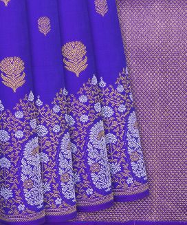 Purple Handloom Kanchipuram Silk Saree With Floral Motif Buttas
