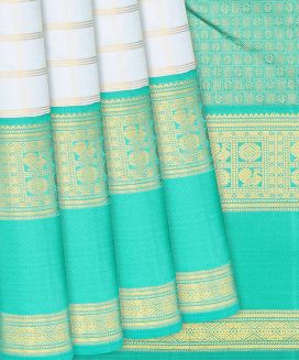 Off White Handloom Kanchipuram Korvai Silk Saree With Checks
