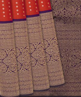 Orange Handloom Kanchipuram Korvai Silk Saree With Diamond Motifs
