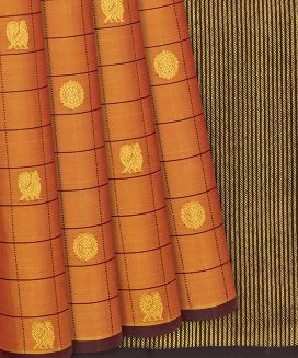 Mango Yellow Handloom Kanchipuram Silk Saree With Checks & Buttas
