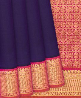 Lilac Handloom Kanchipuram Korvai Silk Saree With Red Border
