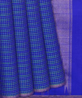 Blue Handloom Kanchipuram Silk Saree With Stripes
