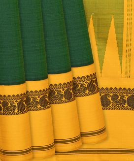 Dark Green Handloom Kanchipuram Silk Saree With Annam Motifs
