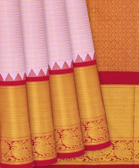 Baby Pink Handloom Kanchipuram Korvai Silk Saree With Checks
