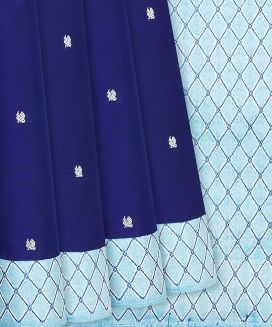 Blue Handloom Kanchipuram Korvai Silk Saree With Annam Motifs
