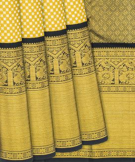 Gold Handloom Kanchipuram Korvai Silk Saree With Button Motifs
