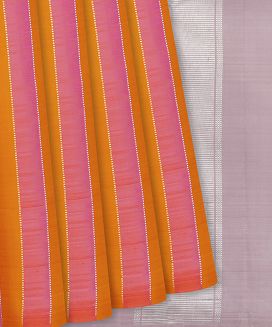 Orange Handloom Kanchipuram Silk Saree With Stripes
