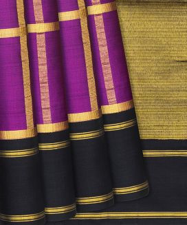Purple Handloom Kanchipuram Korvai Silk Saree With Zari Checks
