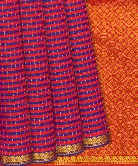 Pink Handloom Kanchipuram Silk Saree With Checks
