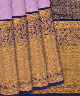 Lavender Handloom Kanchipuram Korvai Silk Saree With Checks
