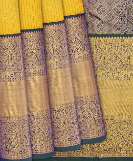 Turmeric Yellow Handloom Kanchipuram Korvai Silk Saree With Stripes
