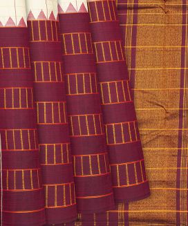 White Handloom Kanchipuram Half & Half Silk Saree With Checks
