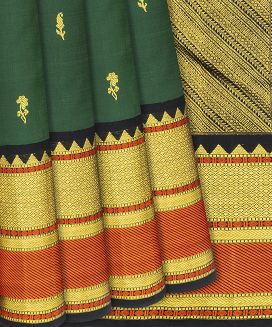 Green Handloom Kanchipuram Korvai Silk Saree With Floral Buttas
