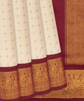Cream Handloom Kanchipuram Korvai Silk Saree With Plus Motifs
