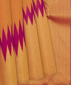 Orange Handloom Kanchipuram Silk Saree With Rising Pink Border
