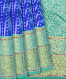 Sky Blue Handloom Kanchipuram Silk Saree With Contrast Border
