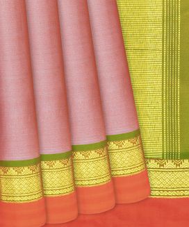 Light Peach Handloom Kanchipuram Plain Silk Saree 
