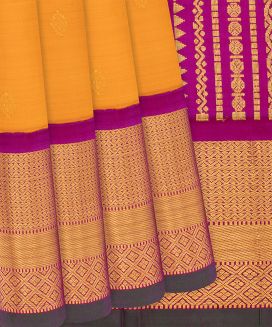 Yellow Kanchipuram Silk Saree With Kamalam Buttas
