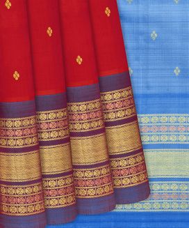 Red Kanchipuram Silk Saree With Kamalam Buttas
