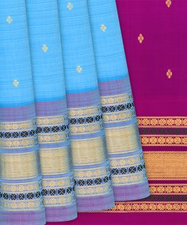 Turquoise Kanchipuram Silk Saree With Kamalam Buttas
