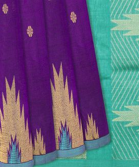 Magenta Handloom Silk Cotton Saree with thazhampoo reku motifs in border and pallu 
