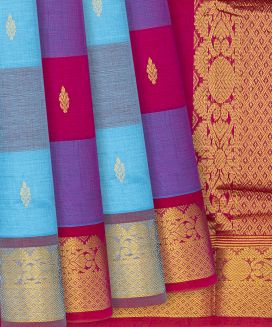 Multi Colour Handloom Silk Cotton Saree With Checks & Buttas
