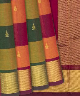 Multi Colour Checks Handloom Silk Cotton Saree with contrast pallu 
