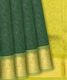 Dark Green Handloom Silk Cotton Saree With Jaal Motifs
