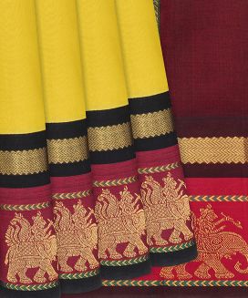 Yellow Handloom Silk Cotton Saree with Elephant motifss

