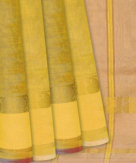 Sandal Handloom Silk Cotton Saree with contrast border and pallu
