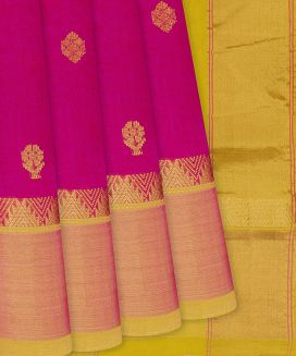 Hot Pink Handloom Silk Cotton Saree with contrast border and pallu
