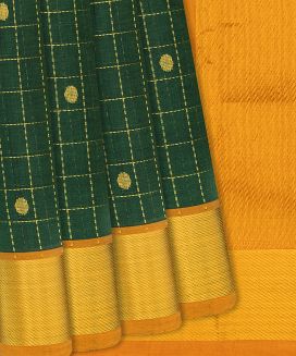 Bottle Green Handloom Silk Cotton Saree with contrast mustard border & pallu 
