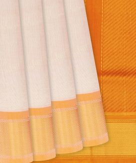 Off White Handloom Silk Cotton Saree with contrast Orange pallu 
