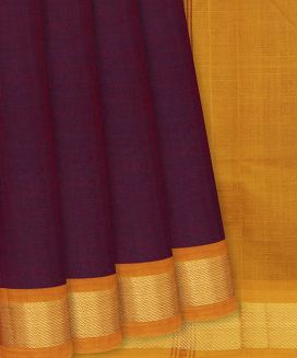 Magenta Handloom Silk Cotton Saree with contrast mustard pallu 
