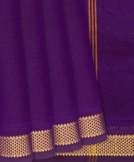 Purple Handloom Silk Cotton Saree with striped pallu
