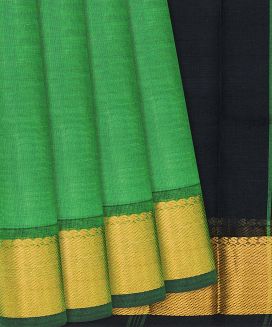 Green Handloom Silk Cotton Saree with contrast Black border &  pallu
