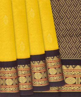 Yellow Handloom Silk Cotton Saree with Buttas
