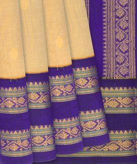 Sandal Handloom Silk Cotton Saree with contrast violet  border and pallu
