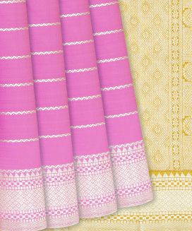 Baby Pink Handloom Kanchipuram Silk Saree With Beldari Stripes
