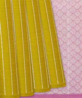 Mustard Handloom Kanchipuram Silk Saree With Dotted Stripes
