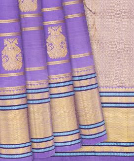 Lavender Handloom Kanchipuram Silk Saree With Gandaberunda Motifs

