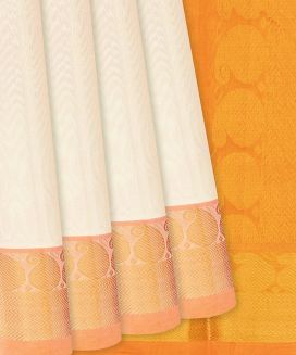 Off White Handloom Silk Cotton Saree with contrast yellow border and pallu
