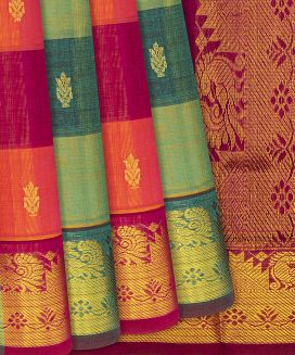 Multi Colour Checked Handloom Silk Cotton Saree with contrast pallu
