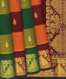 Multi Colour Checked Handloom Silk Cotton Saree with reku and annam motifs
