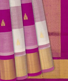 Multi Colour Checked Handloom Silk Cotton Saree with contrast Pink pallu
